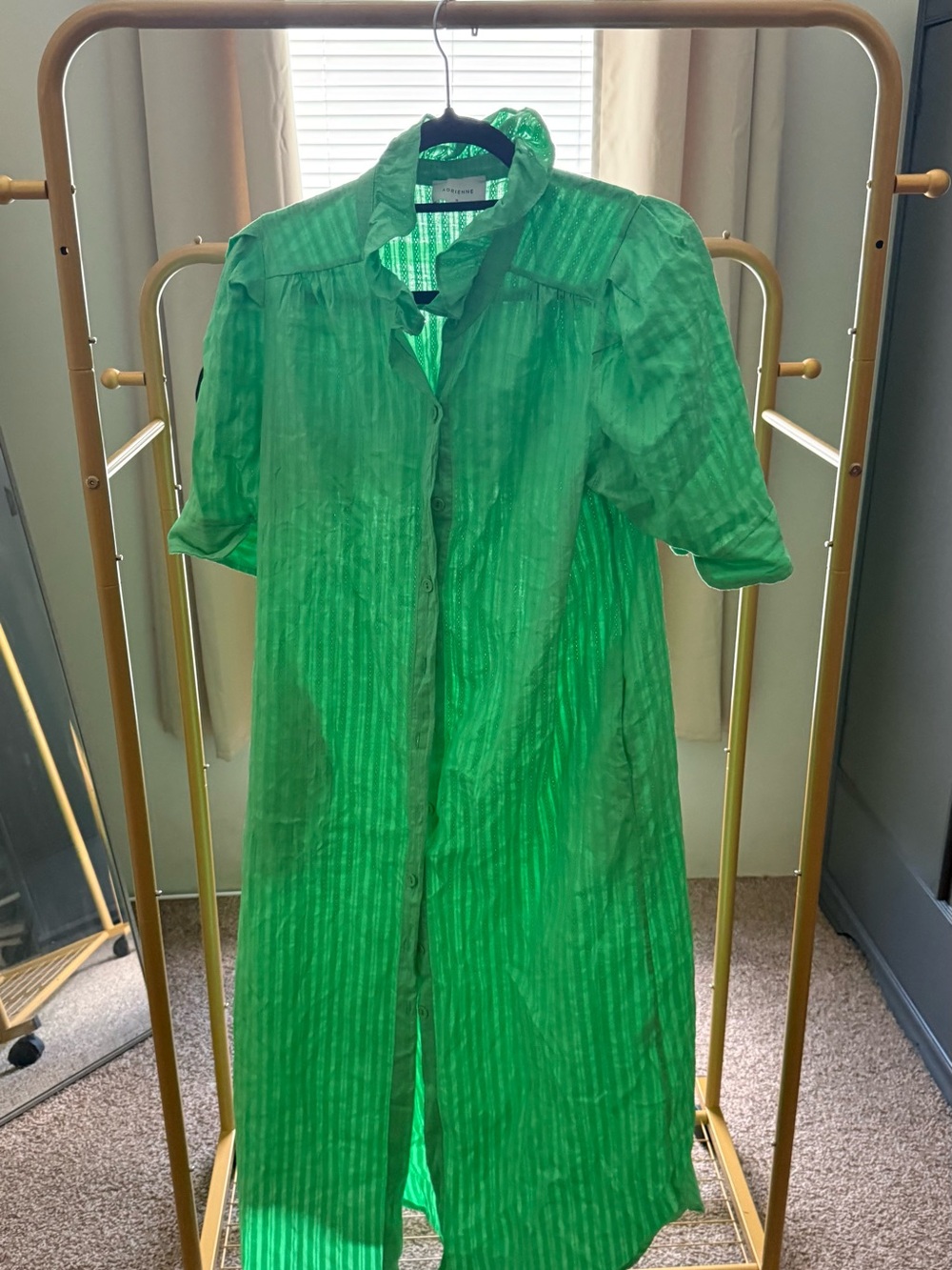 Adrienne Bright Green Striped Midi Shirt Dress